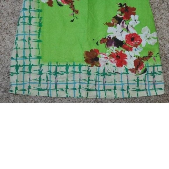 Womens Italian Summer Dress Sweet Miss Large Green Plaid Floral Scoopneck - Picture 3 of 5